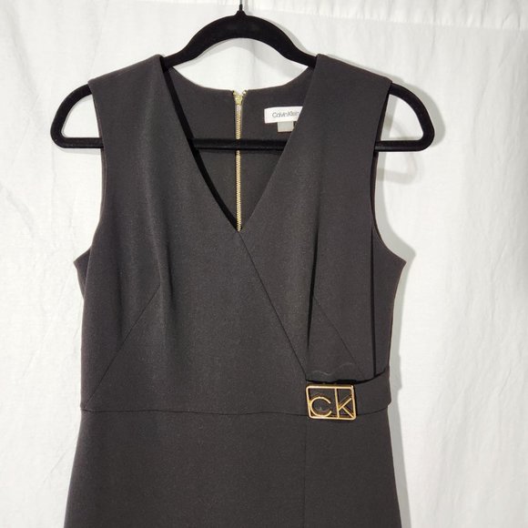 CALVIN KLEIN Minimalist Stretchy Sleeveless Gold MK Black Dress Size 6 LIKE NEW! - Picture 3 of 16